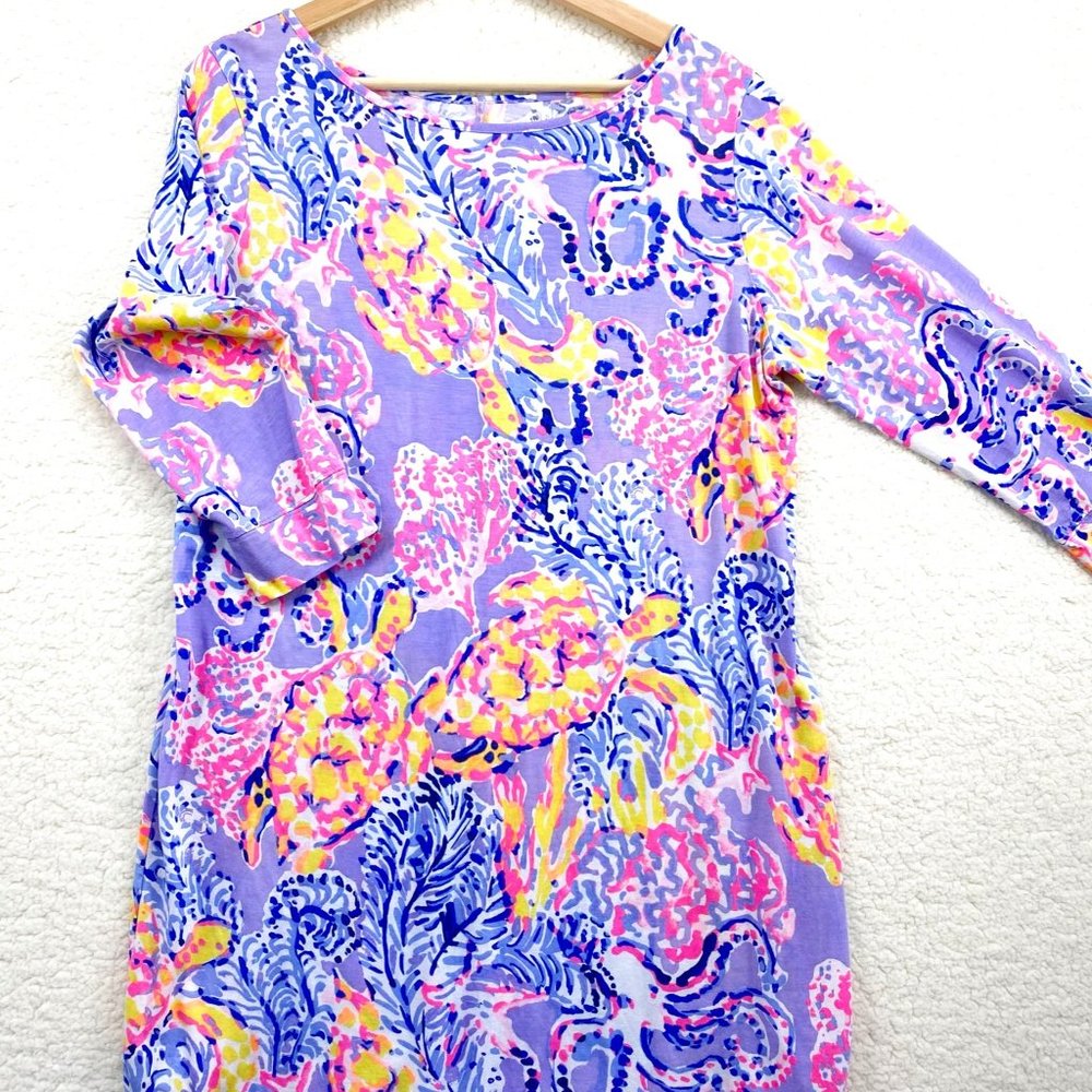 Lilly Pulitzer Lilac Floral-Print Long Sleeve Shift Dress